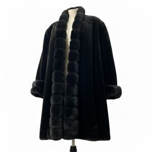 VINTAGE Marvin Richards J. Percy EXPRESSO BROWN Faux Fur Trim MIDI COAT SZ L